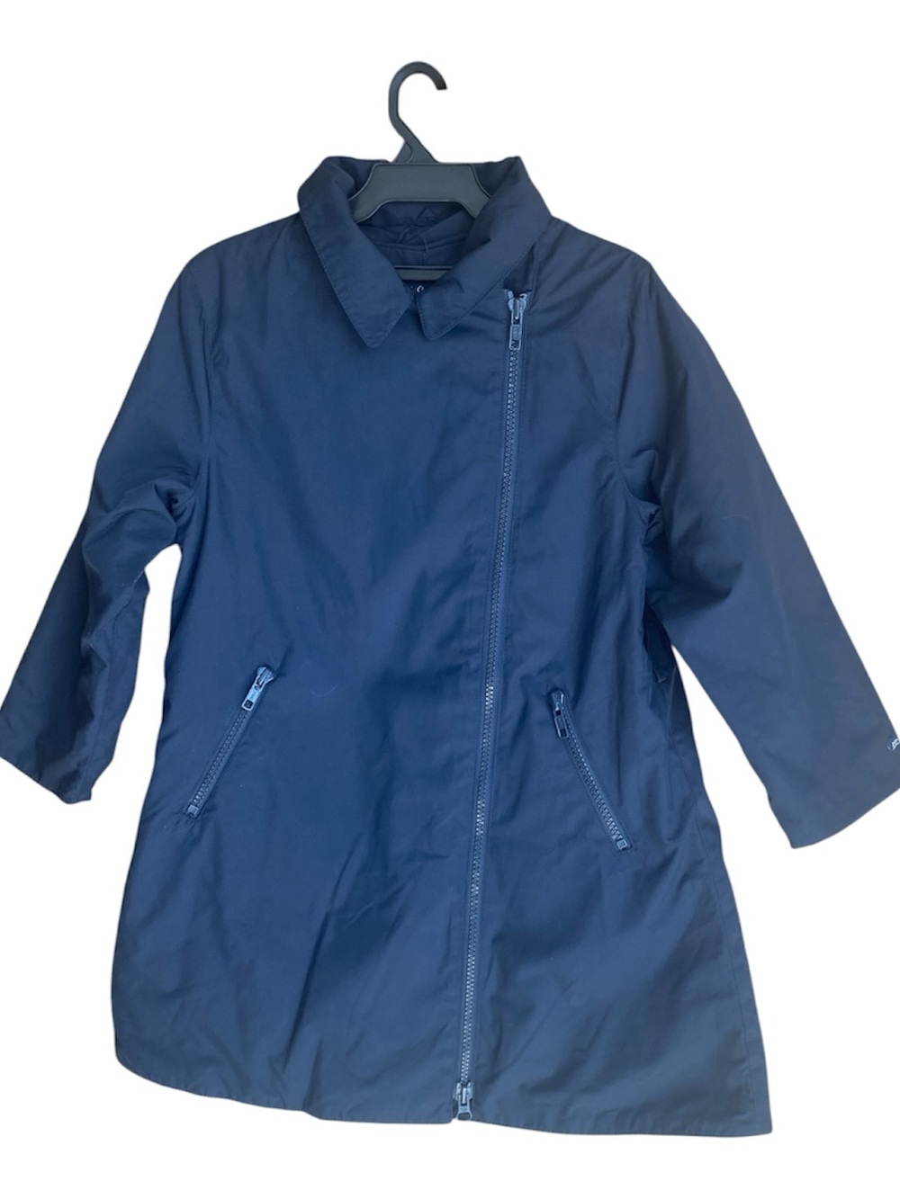 076–Lili Gaufrette Navy Asymmetrical Zip Trench Coat